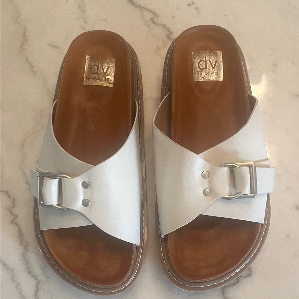 DV by Dolce Vita Women's White Buckle Lolly Slide Sandals